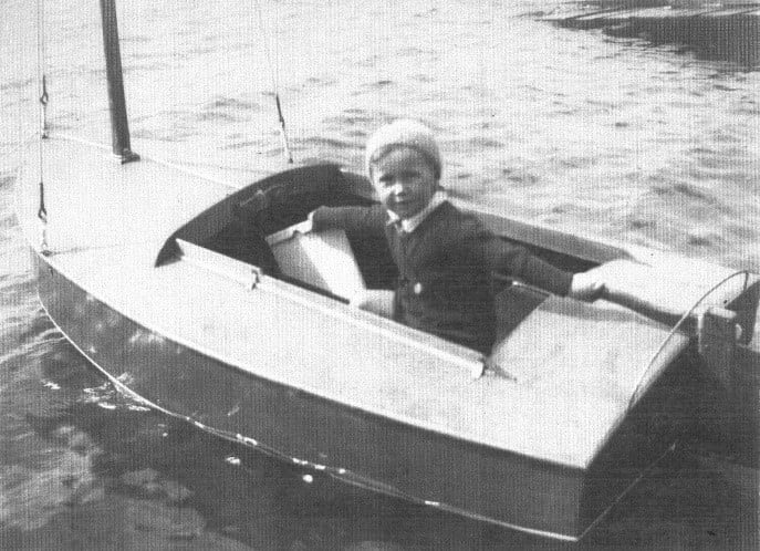 Hal aged four in Betty, his brother Eric’s P-Class at Evans Bay